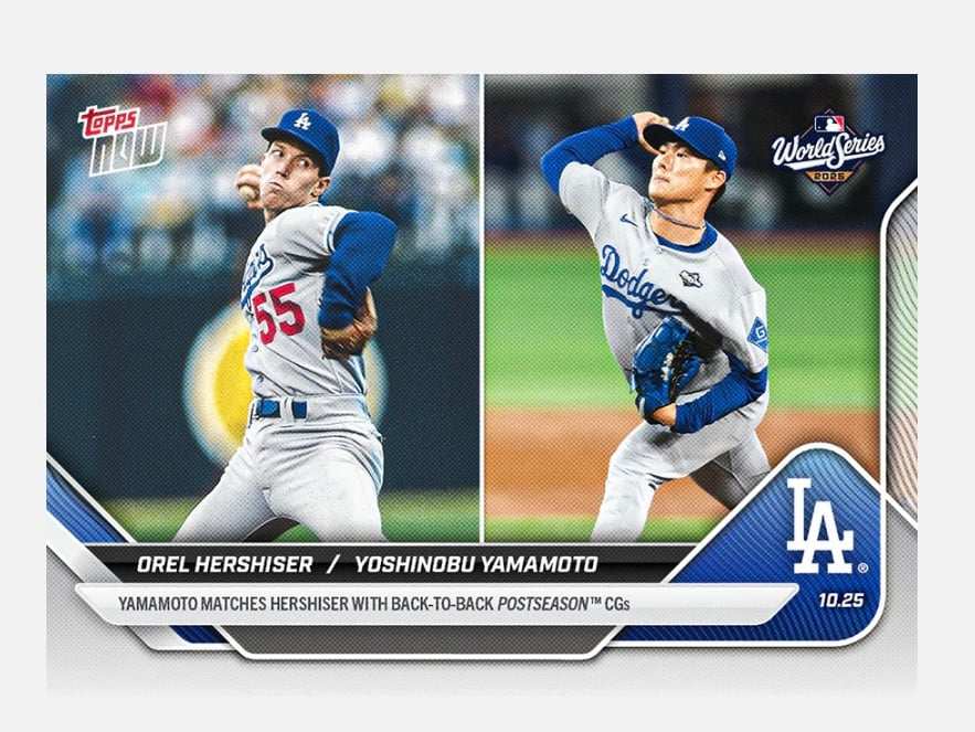 2025 Topps Now Dodgers Orel Hershiser and Yoshinobu Yamamoto postseason baseball card
