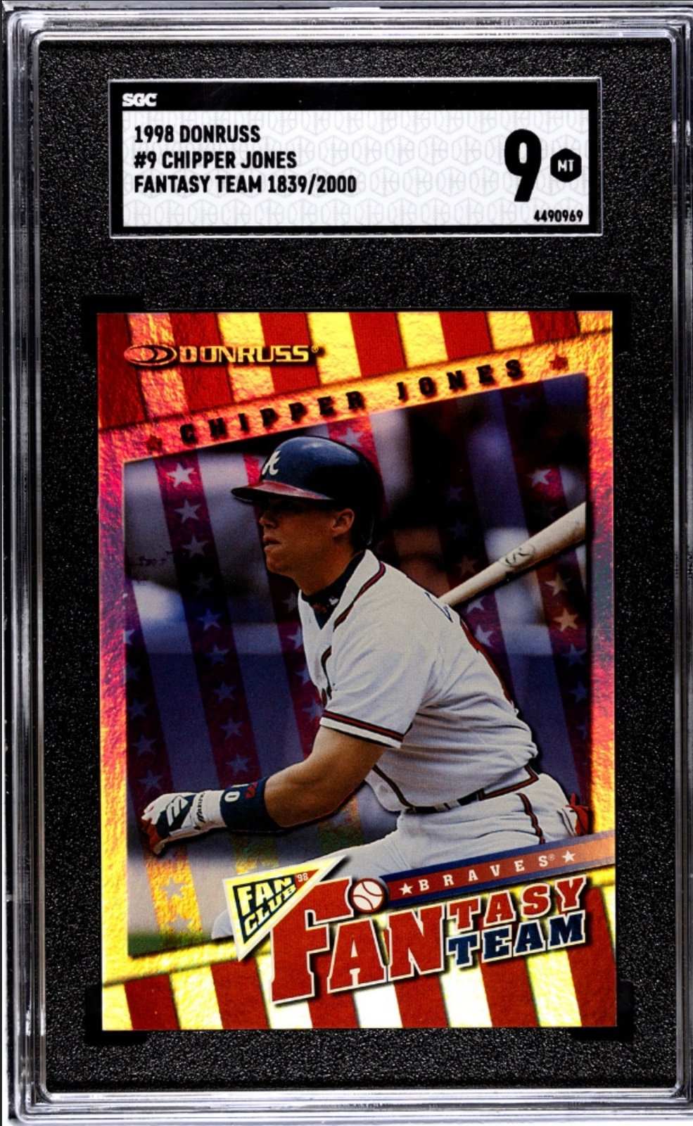 1998 Donruss Chipper Jones Fantasy Team MLB Atlanta Braves card 1839/2000 SGC 9 slabbed collectible