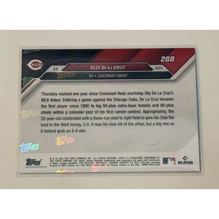 2024 Topps Now Elly De La Cruz rookie baseball card, Cincinnati Reds, historic 1st year, card number 268