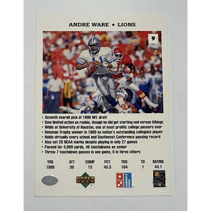 Andre Ware 1991 NFL Lions Quarterback Challenge vintage trading card