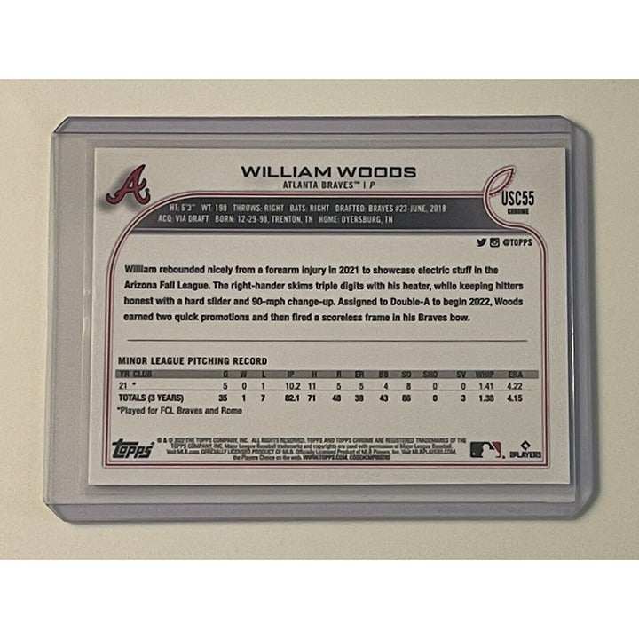 2022 Topps Chrome Update William Woods rookie card Atlanta Braves Purple Refractor baseball card