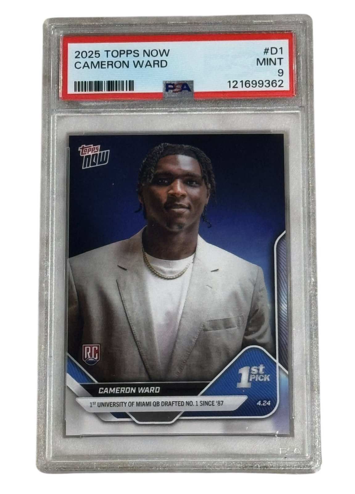 Cameron Ward RC 2025 Topps Now Rookie PSA 9 Miami QB first pick football card