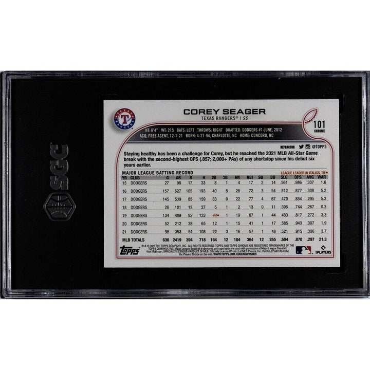 2022 Topps Chrome Refractor Corey Seager Texas Rangers baseball card graded SGC 9 in protective case