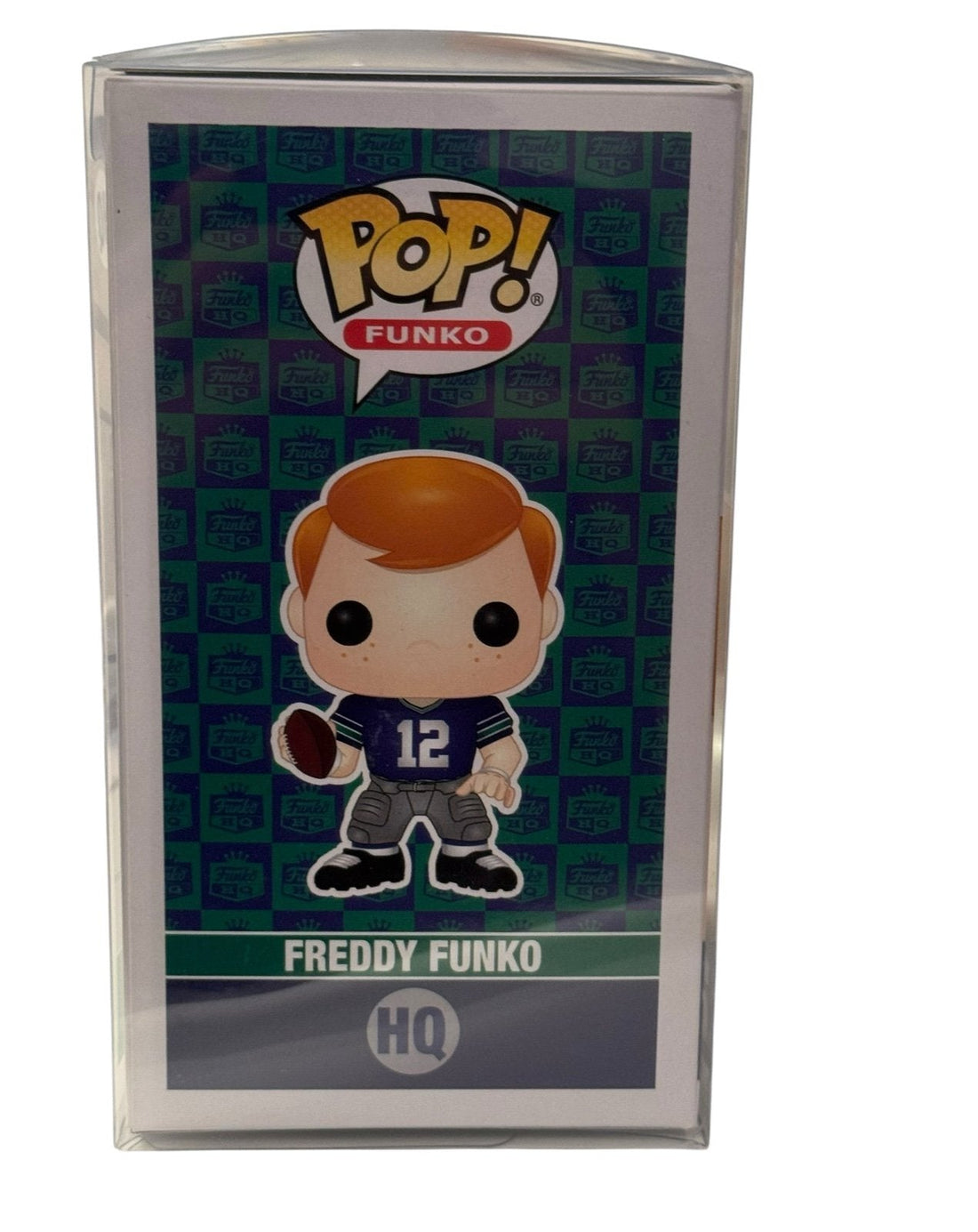 Freddy Funko HQ Exclusive Football 12 vinyl figure in collector's box with football gear and HQ branding