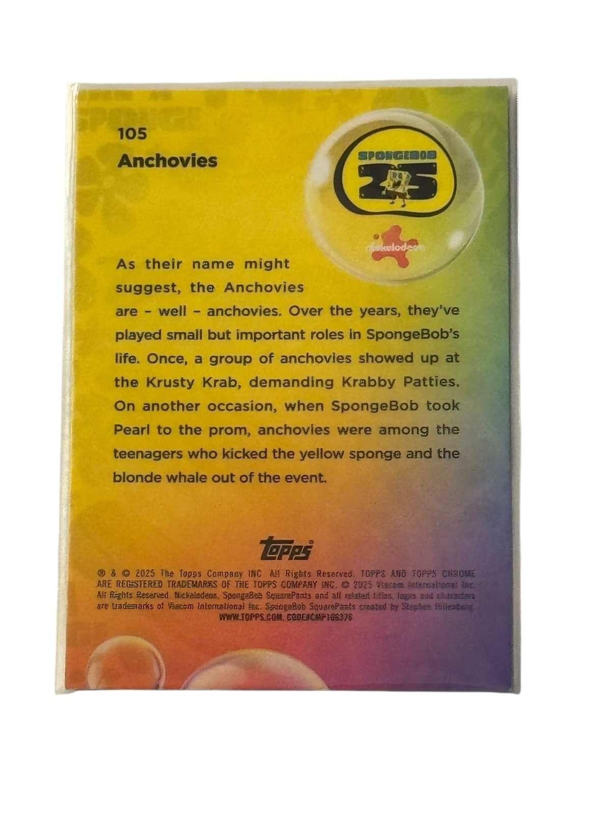 2025 Topps Chrome SpongeBob SquarePants Anchovies #105 trading card near mint condition vibrant colors