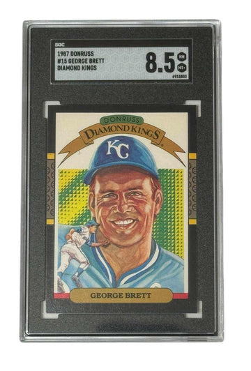 1987 Donruss Diamond Kings George Brett baseball card graded SGC 8.5 NM-MT+ with Perez-Steele artwork in protective slab