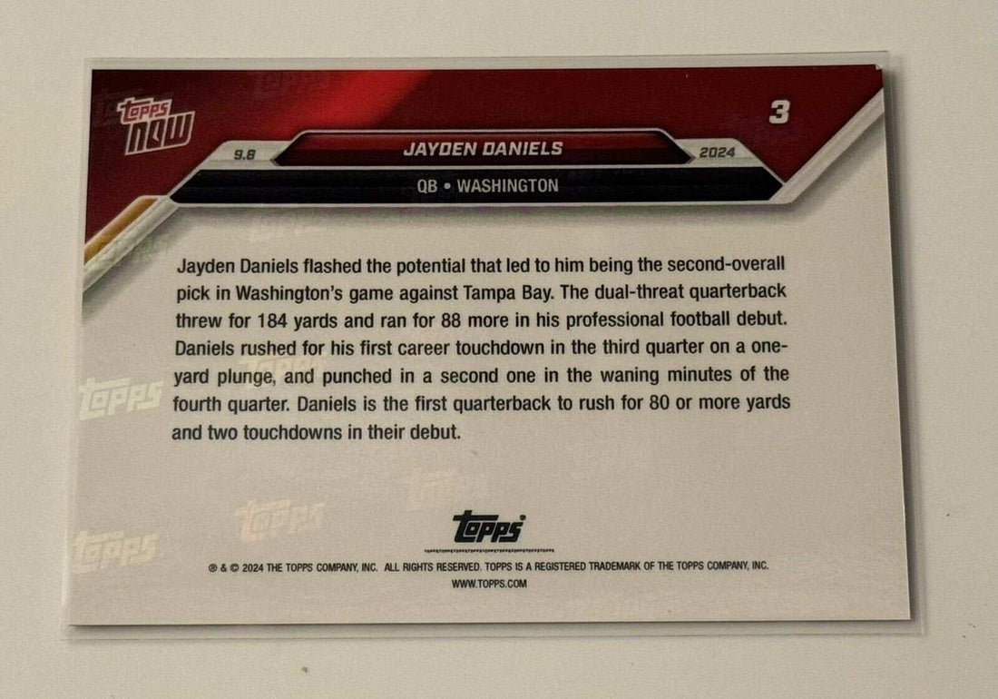 Jayden Daniels RC 2024 TOPPS NOW football card Washington Commanders rookie card