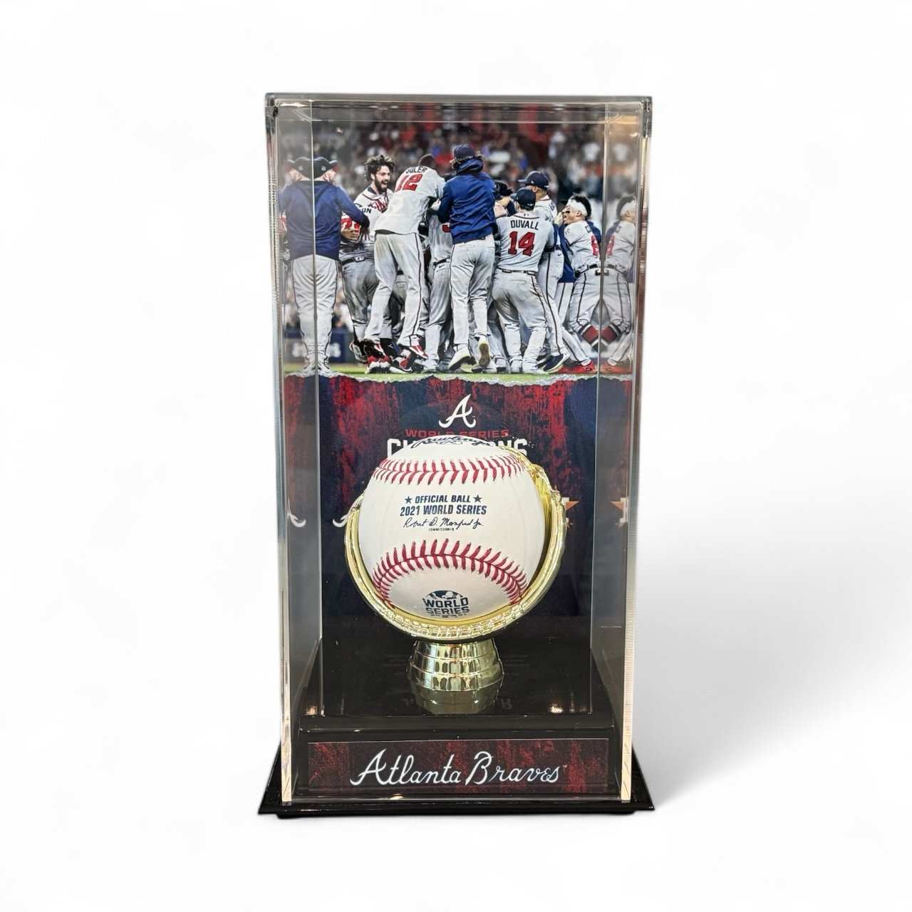 Ronald Acuña Jr signed 2018 NL ROY baseball in display case with Atlanta Braves branding