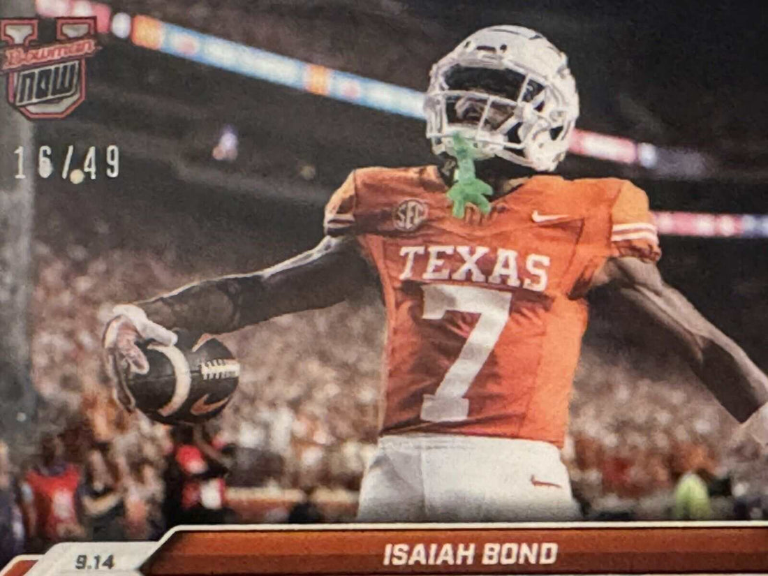 2024 Bowman sports trading card of Isaiah Bond Texas Longhorns RC 16/49 limited edition
