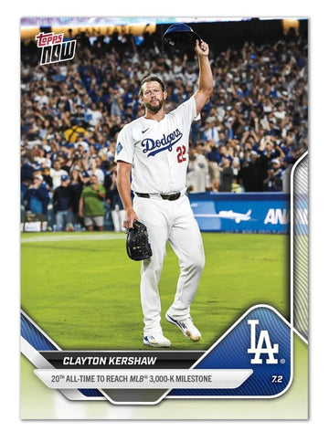 2025 Topps NOW MLB CLAYTON KERSHAW Reaches 3000 Strikeouts LA Dodgers Card #373