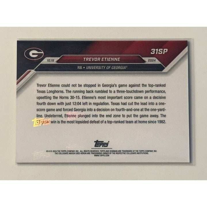 Trevor Etienne Limited Refractor 2024 Bowman Georgia football card number 31 featuring 3 TDs against Texas