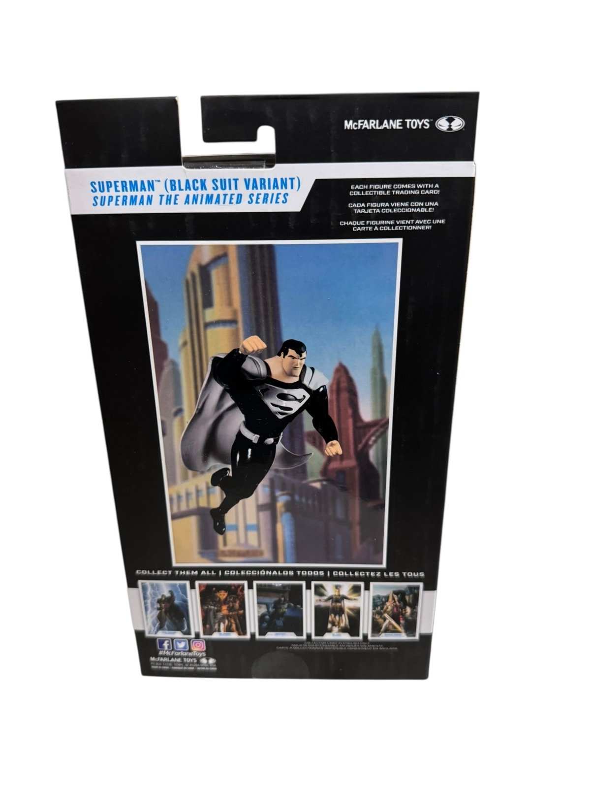 McFarlane DC Multiverse 7-inch Superman Black Suit Variant action figure in sealed packaging
