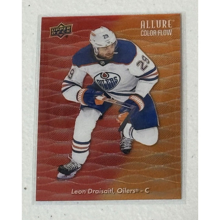 Leon Draisaitl 2023-24 Upper Deck NHL Allure Color Flow Red Orange hockey card Oilers
