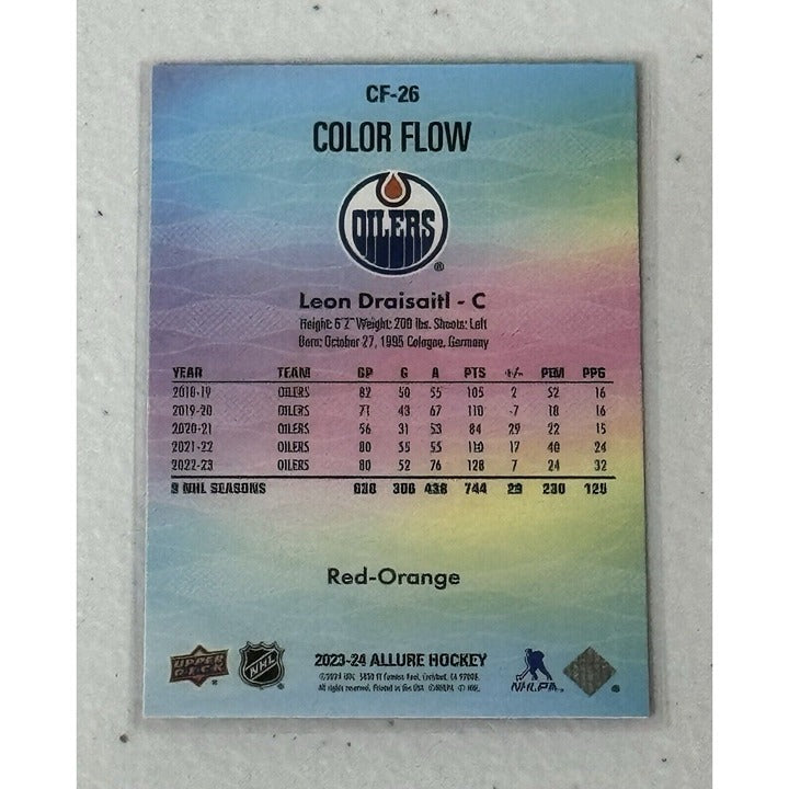 Leon Draisaitl 2023-24 Upper Deck NHL Allure Color Flow Red Orange CF-26 Oilers hockey card back