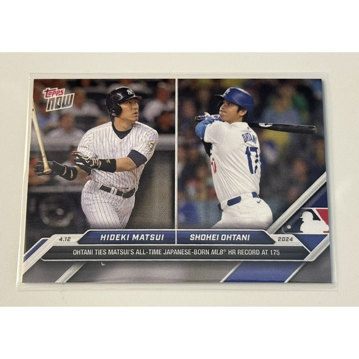 Hideki Matsui and Shohei Ohtani 2024 Topps Now baseball card tied for most home runs