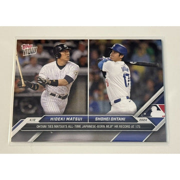 Hideki Matsui and Shohei Ohtani 2024 Topps Now baseball card tied for most home runs