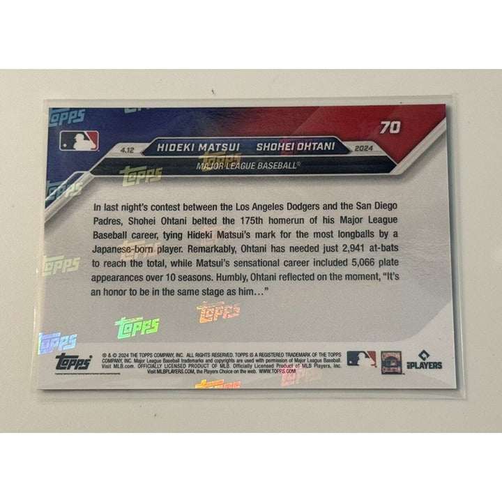 Hideki Matsui and Shohei Ohtani 2024 Topps Now MLB card #70 tied most home runs limited edition