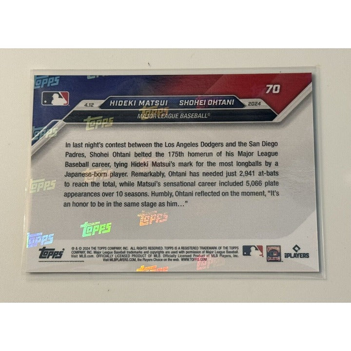 2024 Hideki Matsui Shohei Ohtani Topps Now #70 MLB card with home run tie