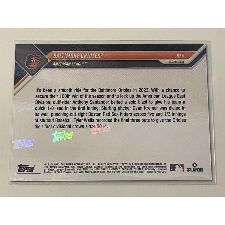 2023 Topps Now Baltimore Orioles AL East Champions 100 Wins Limited Edition Baseball Card