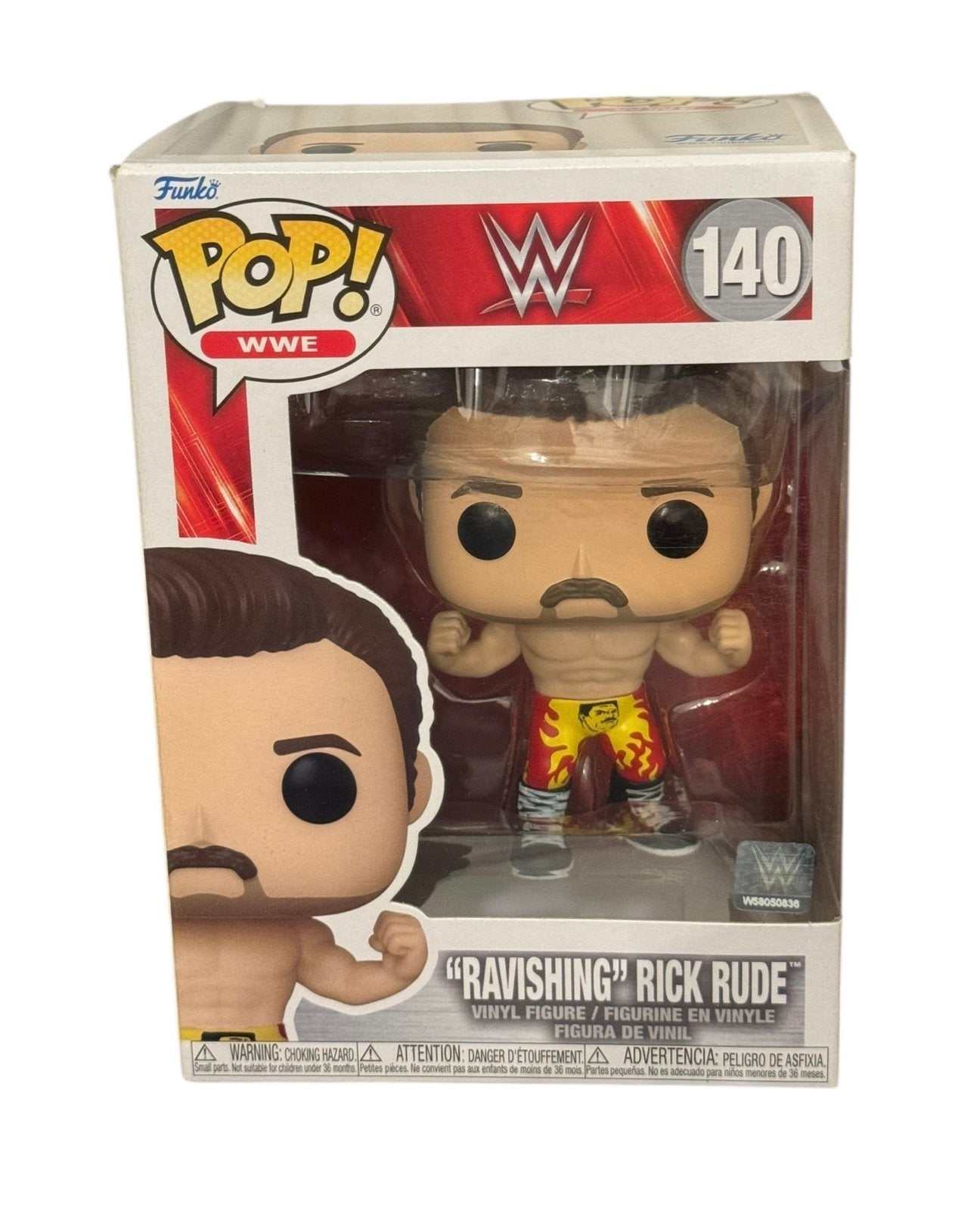Funko Pop WWE Ravishing Rick Rude #140 vinyl figure in iconic wrestling pose and attire in box