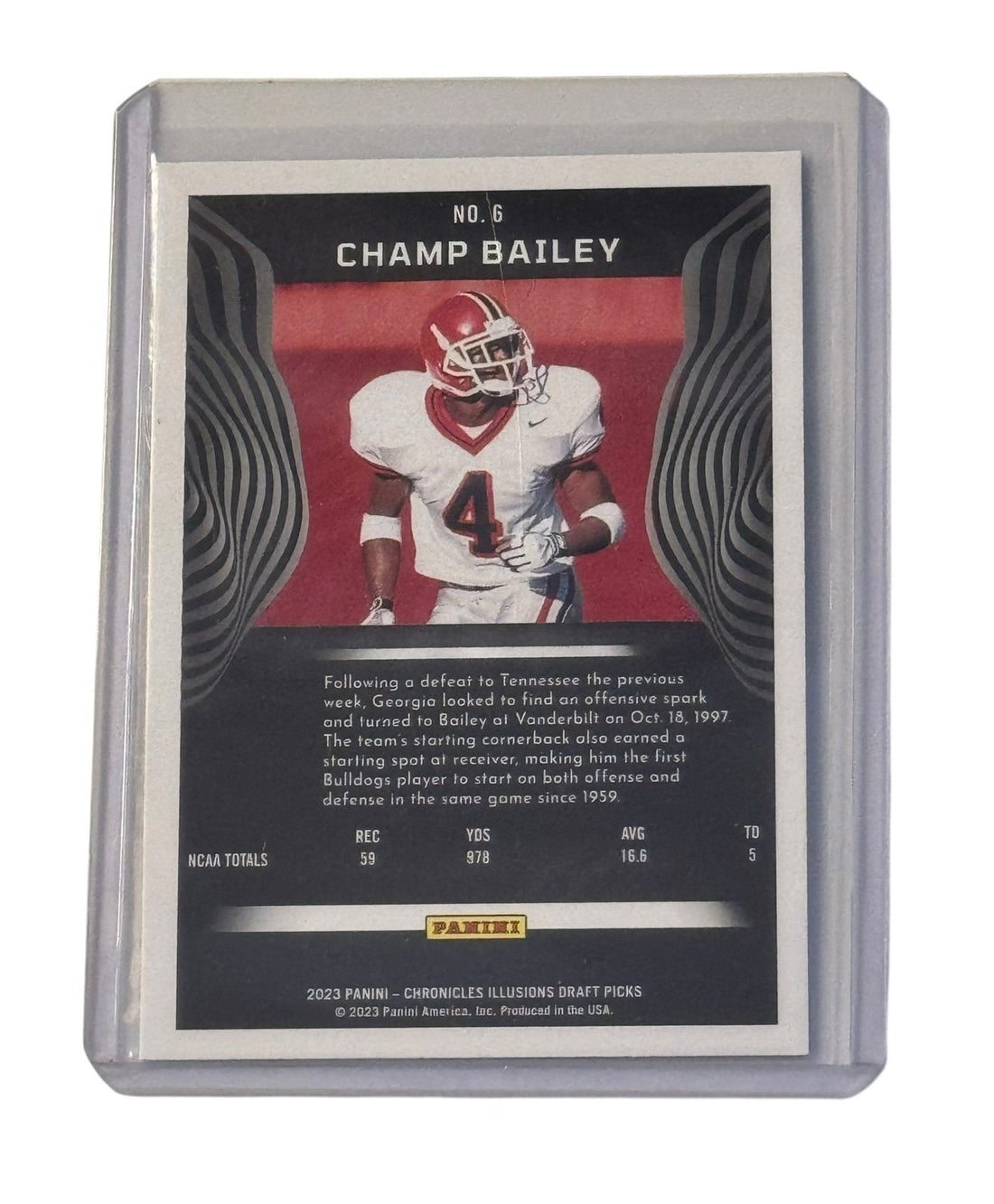 Old School Champ Bailey Illusions Refractor football card with Georgia Bulldogs design and holographic shine