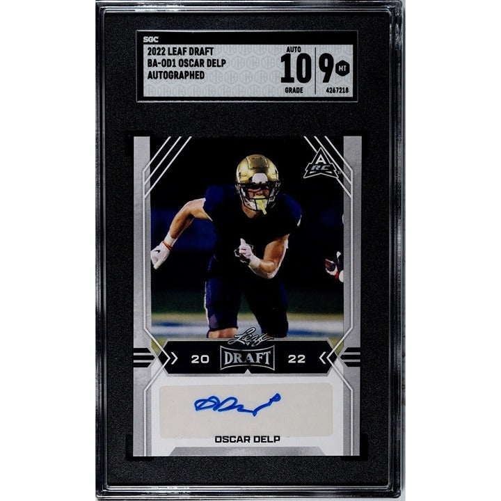 Oscar Delp RC Auto 2022 Leaf Draft Picks graded card with autograph and blue parallel