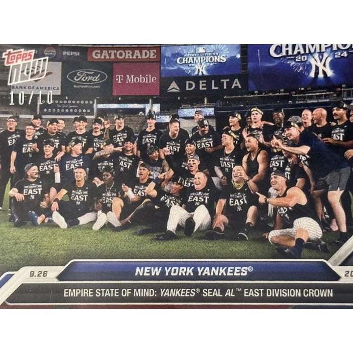 2024 Topps Now New York Yankees AL East Division Champions baseball card with team photo and Yankees seal