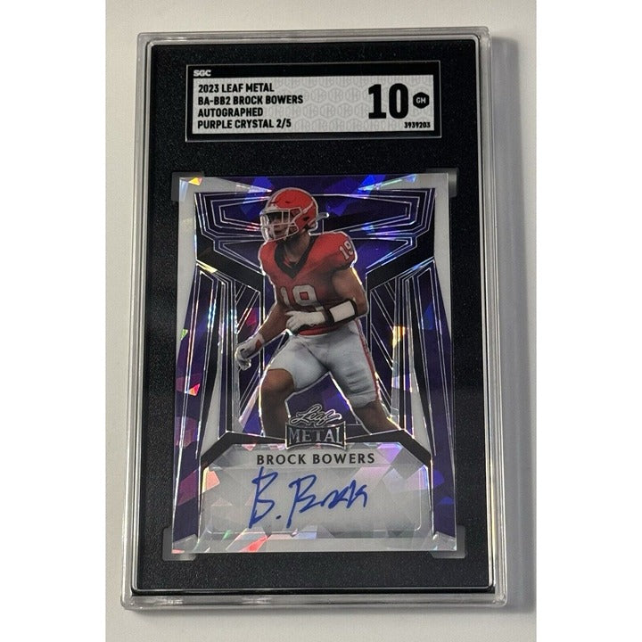2/5* Brock Bowers RC 2023 Leaf Metal Autograph Purple Crystal Card BA-BB2 SGC 10