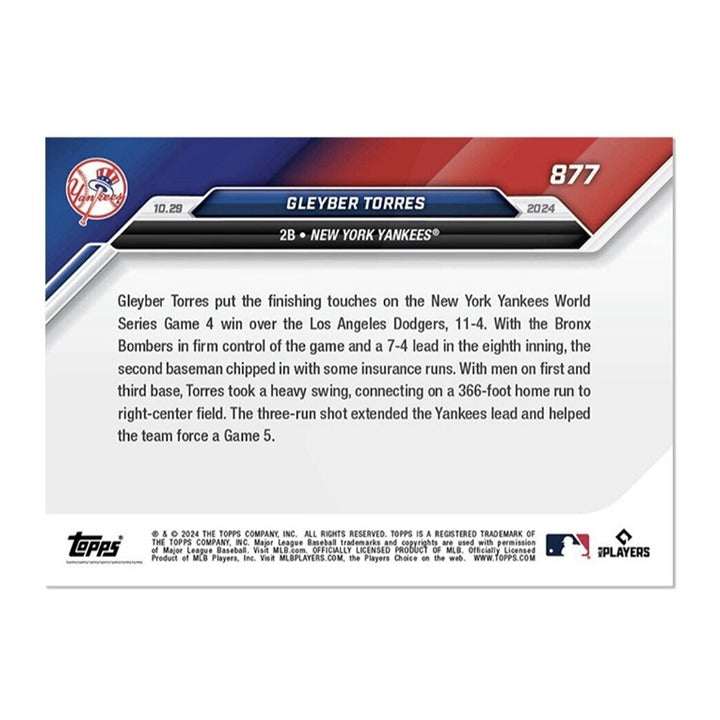 2024 Topps NOW Gleyber Torres Yankees World Series 3-run home run trading card
