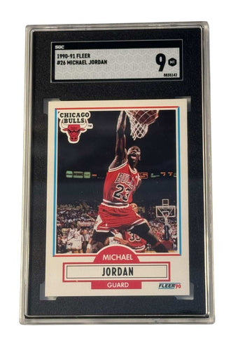 1990-91 Fleer Michael Jordan #26 SGC 9 Mint vintage basketball card with iconic dunk in protective slab