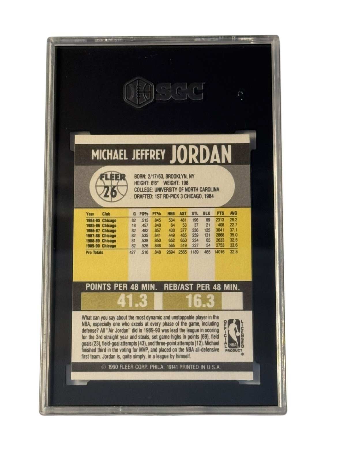 1990-91 Fleer Michael Jordan #26 basketball card SGC 9 Mint vintage Bulls dunk