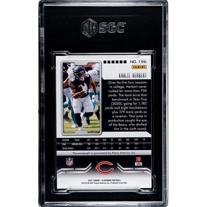 2021 Panini Playbook Khalil Herbert rookie autograph football card graded SGC 9.5