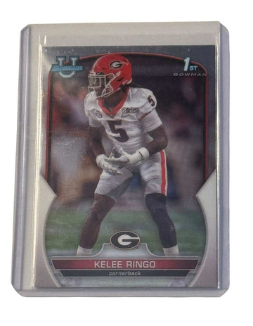 Kelee Ringo RC 1st Bowman Chrome Georgia Bulldogs cornerback football card in protective sleeve and top loader
