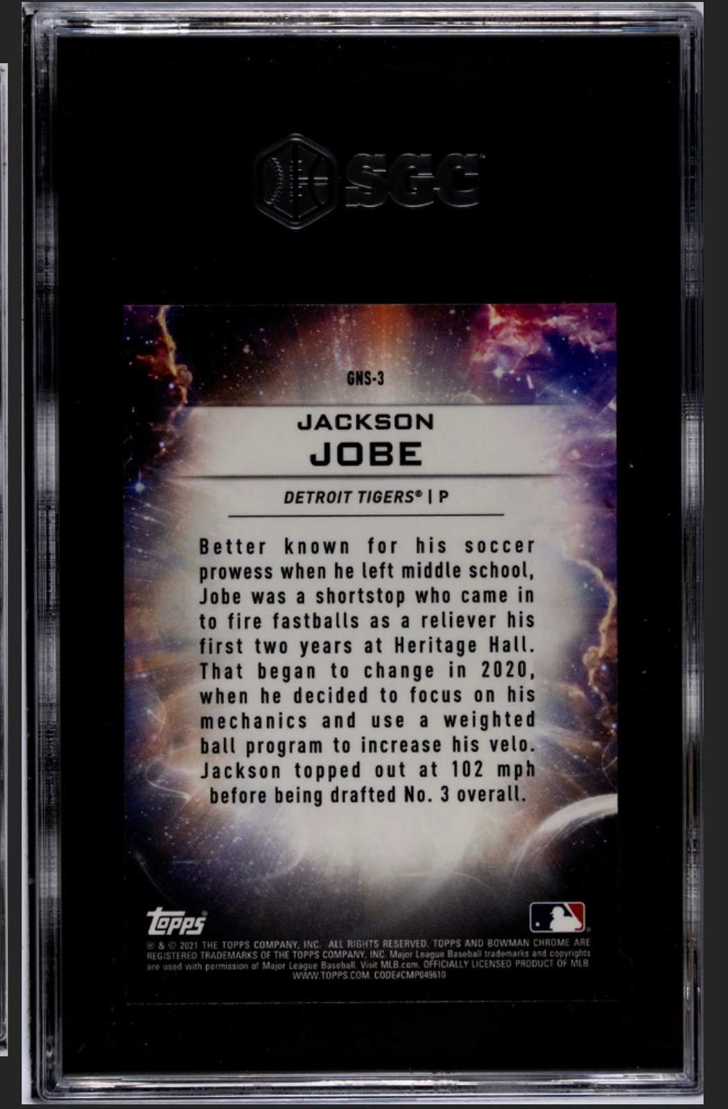 2021 Bowman Chrome Draft Jackson Jobe Rookie Genesis MLB Tigers SGC 9 card