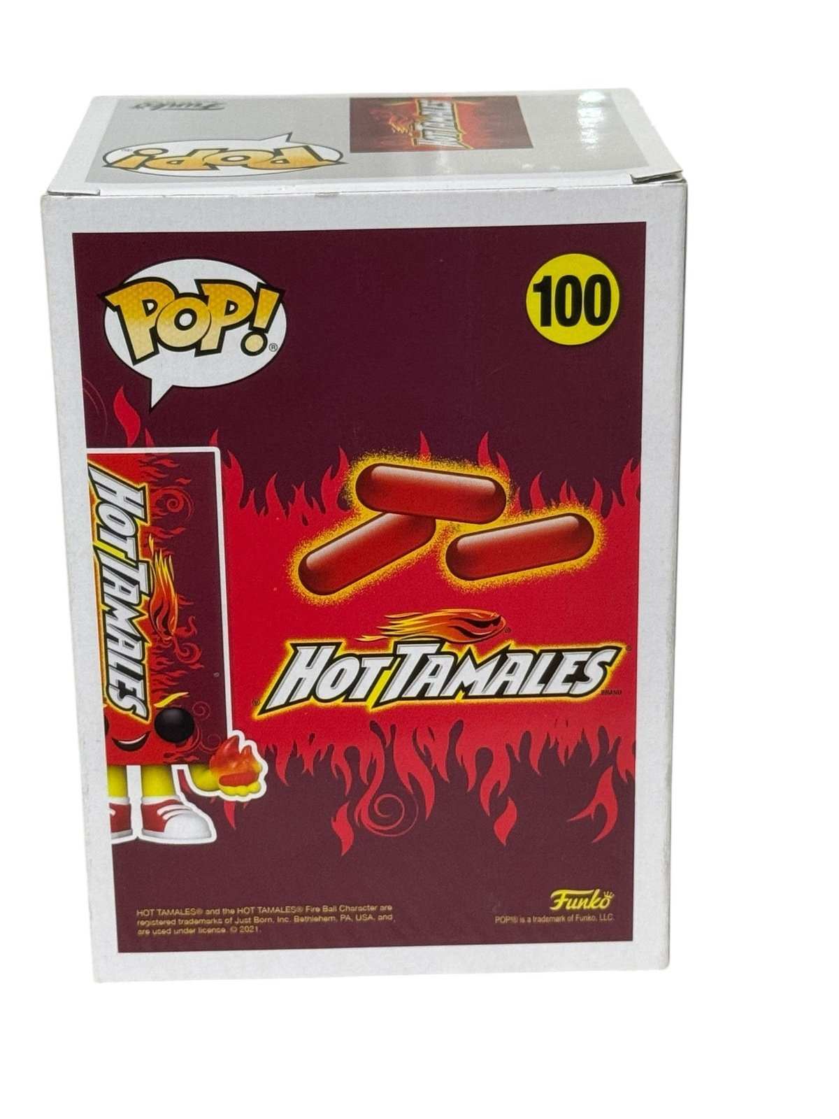 Hot Tamales Funko Pop 100 Ad Icons vinyl figure collectible with vibrant candy mascot and flames design in box