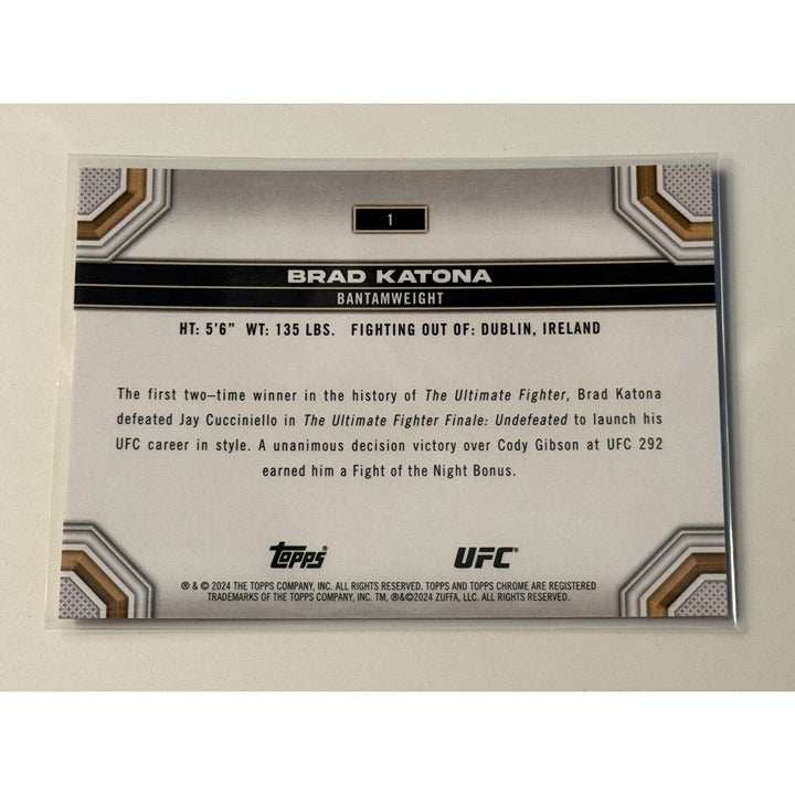 2024 Topps Chrome UFC Brad Katona Rookie Bantamweight trading card with chrome finish and Topps logo