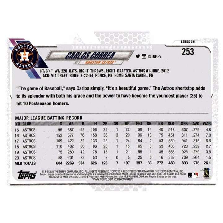 2021 Topps Carlos Correa Yellow Bright parallel baseball card Houston Astros shortstop
