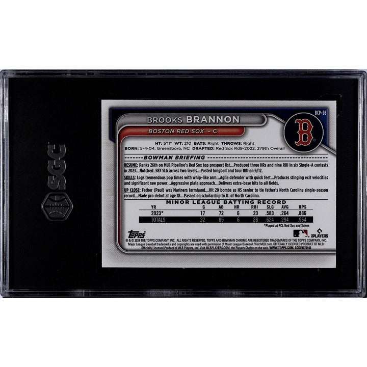 2024 Bowman Chrome Brooks Brannon Mini-Diamond Refractor rookie card graded 9.5 for Boston Red Sox collectors