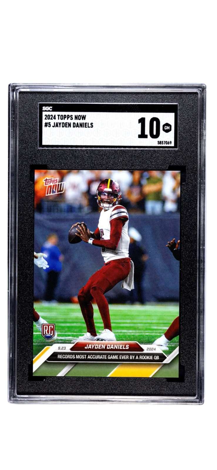 Jayden Daniels RC NFL Commanders 2024 Topps NOW Rookie Card graded SGC 10 Gem Mint
