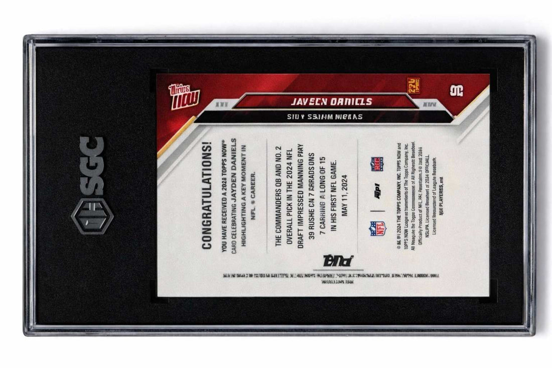 Jayden Daniels RC NFL Commanders 2024 Topps NOW Rookie Card graded SGC 10 Gem Mint