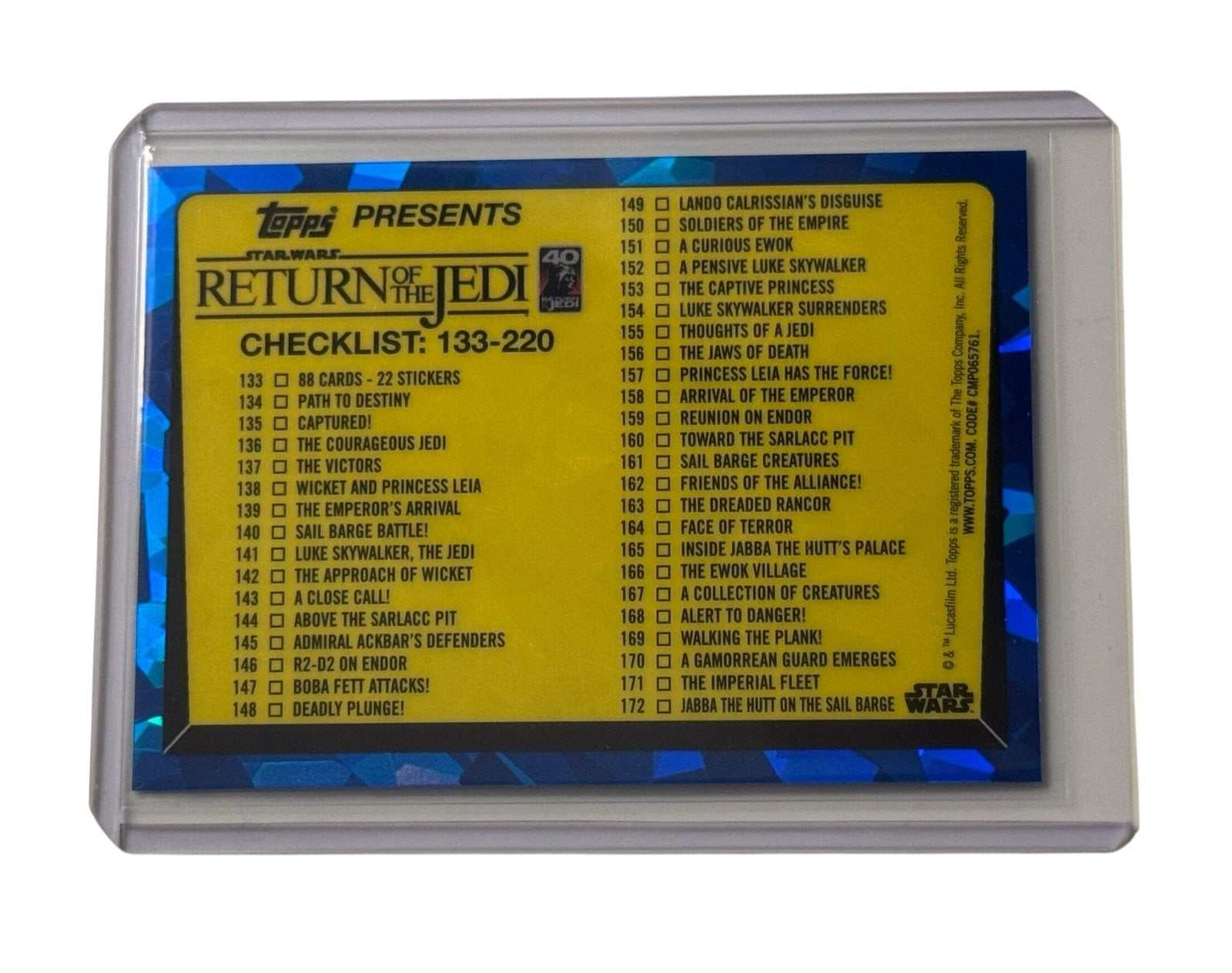 Star Wars Return of the Jedi checklist card with cracked ice border in protective case
