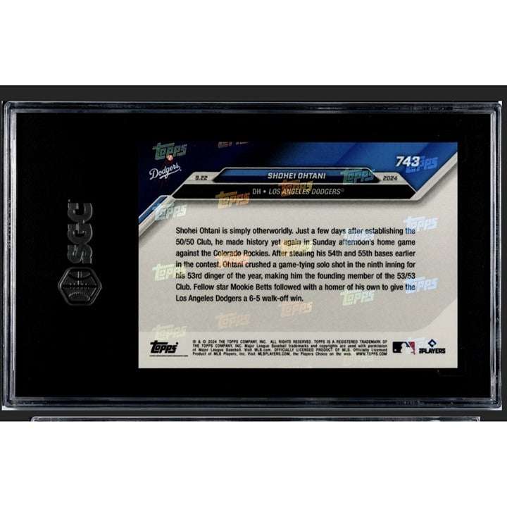 2024 Topps Now Shohei Ohtani #743 Los Angeles Dodgers graded 10 baseball card celebrating 53 home runs in 53 games
