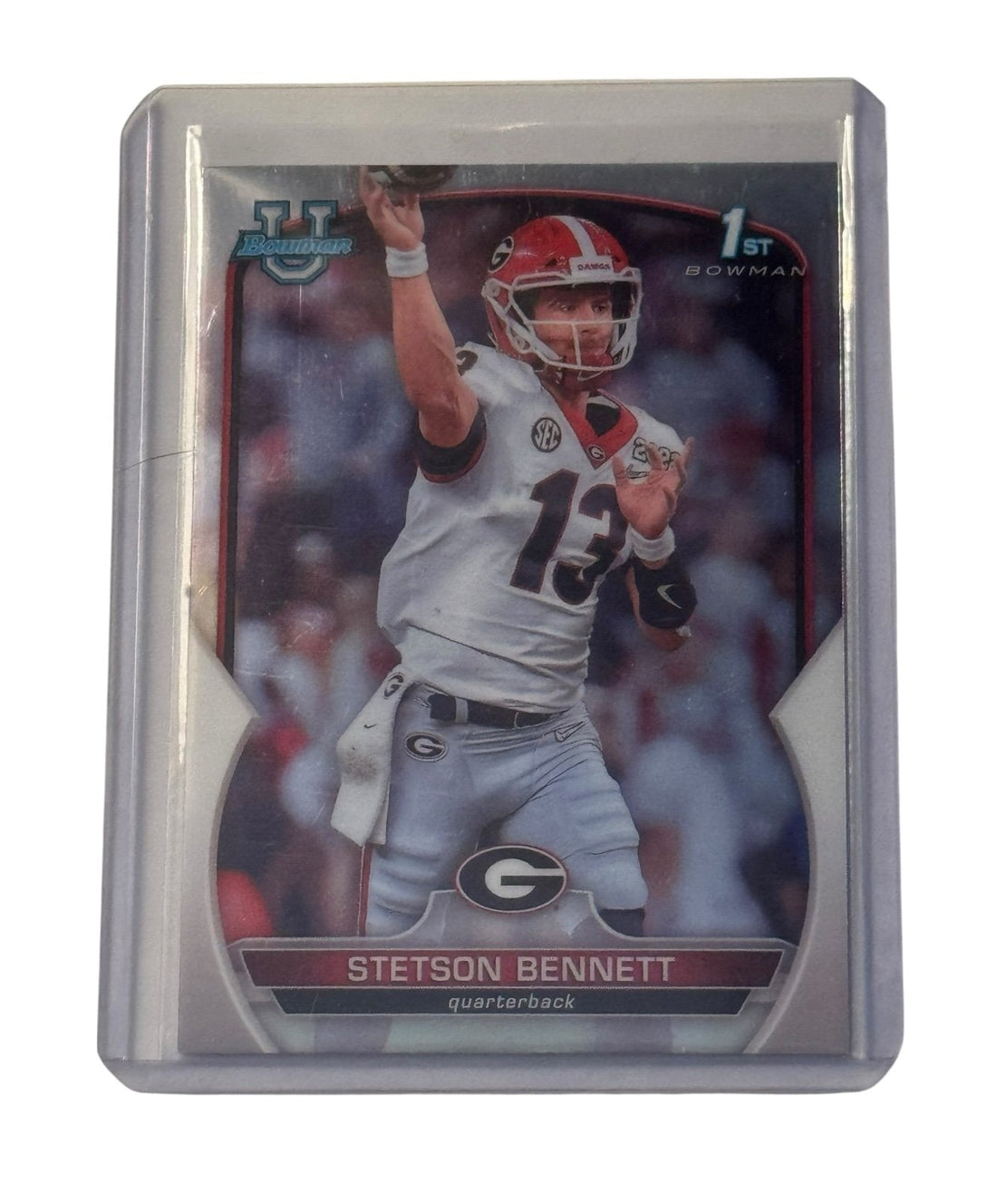 Stetson Bennett 2022 Bowman U Georgia Bulldogs rookie card in protective sleeve
