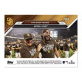 San Diego Padres 2024 Topps NOW MLB card 793 featuring Fernando Tatís Jr., Yu Darvish, and Manny Machado celebrating largest crowd at Petco Park