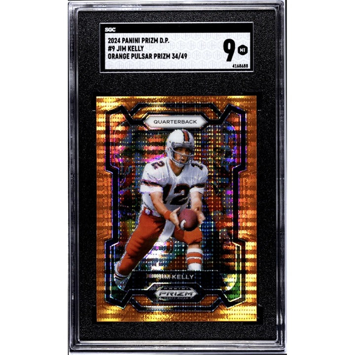34/49* 2024 Panini Prizm Draft Picks Orange Pulsar Jim Kelly NFL Bills HOF SGC 9
