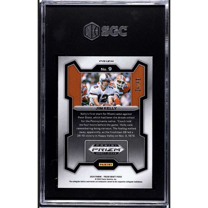 2024 Panini Prizm Draft Picks Orange Pulsar Jim Kelly NFL Bills HOF graded 9 collectible card