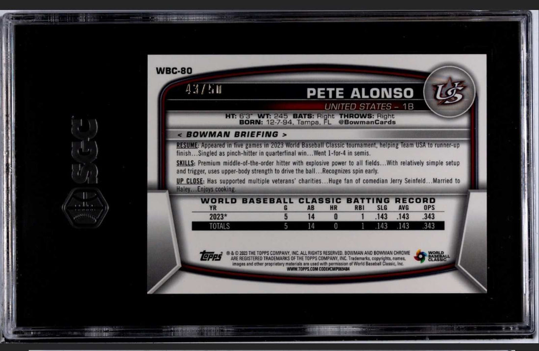 43/50 2023 BOWMANCHROME PETEALONSO WBC FLAGGOLD 43/50 2023 BOWMANCHROME PETEALONSO WBC FLAGGOLD REFRACTOR WBC-80 MLB Mets
