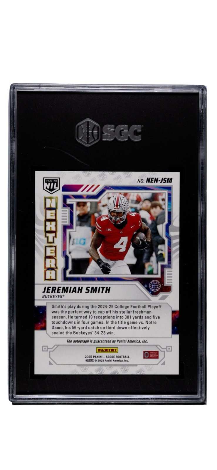 Jeremiah Smith RC Auto 2025 Panini Score Next Era Buckeyes football card SGC 9.5 grade