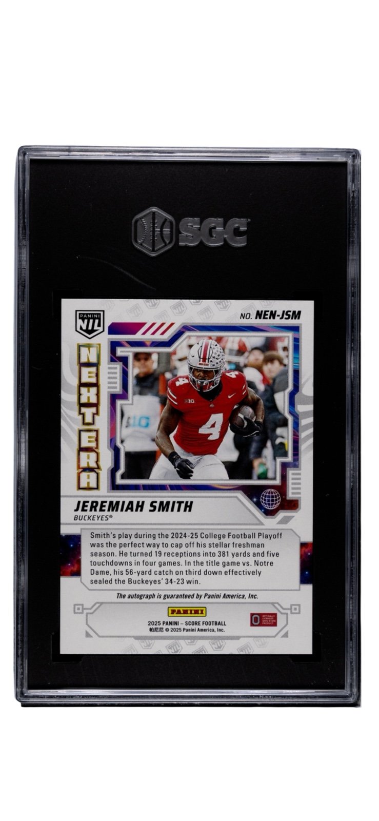 Jeremiah Smith RC* Auto 2025 Panini Score Next Era NIL Buckeyes #NEN-JSM SGC 9.5