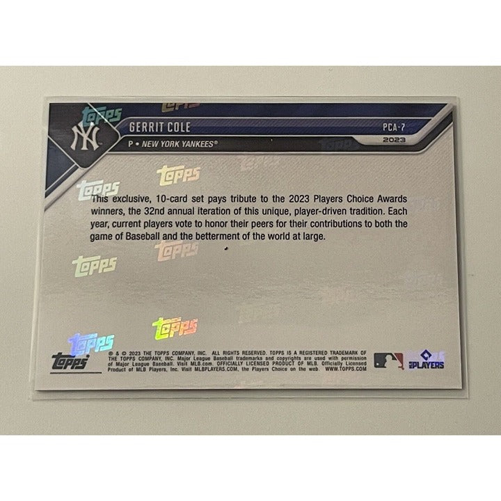Gerrit Cole 2023 Topps NOW PCA Card #PCA-7 AL Player of the Year New York Yankees MLB trading card back view